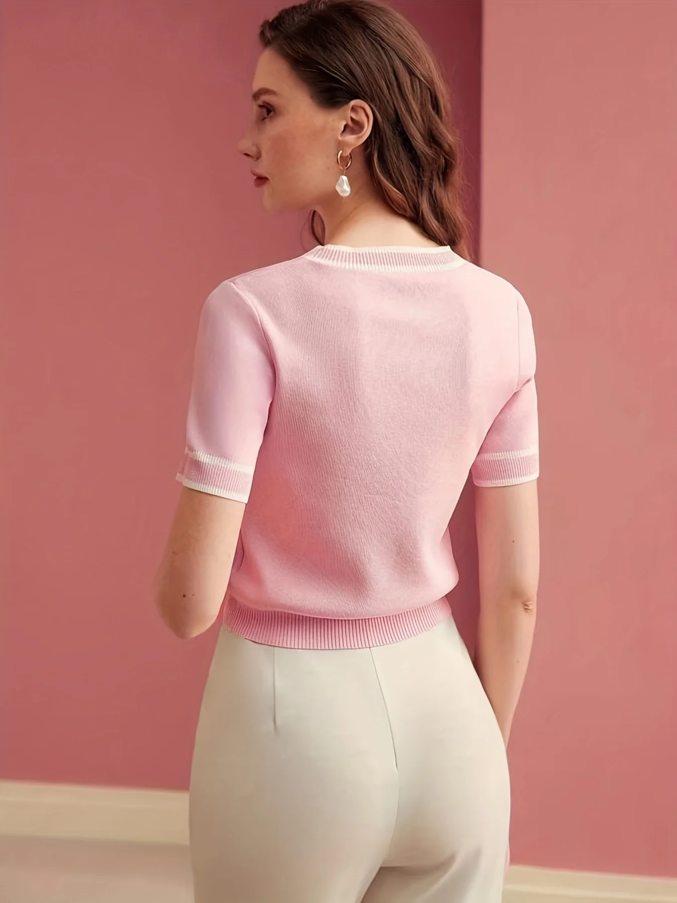 Solid Color Color Blocking Patchwork Women's Basic Top - Image 3