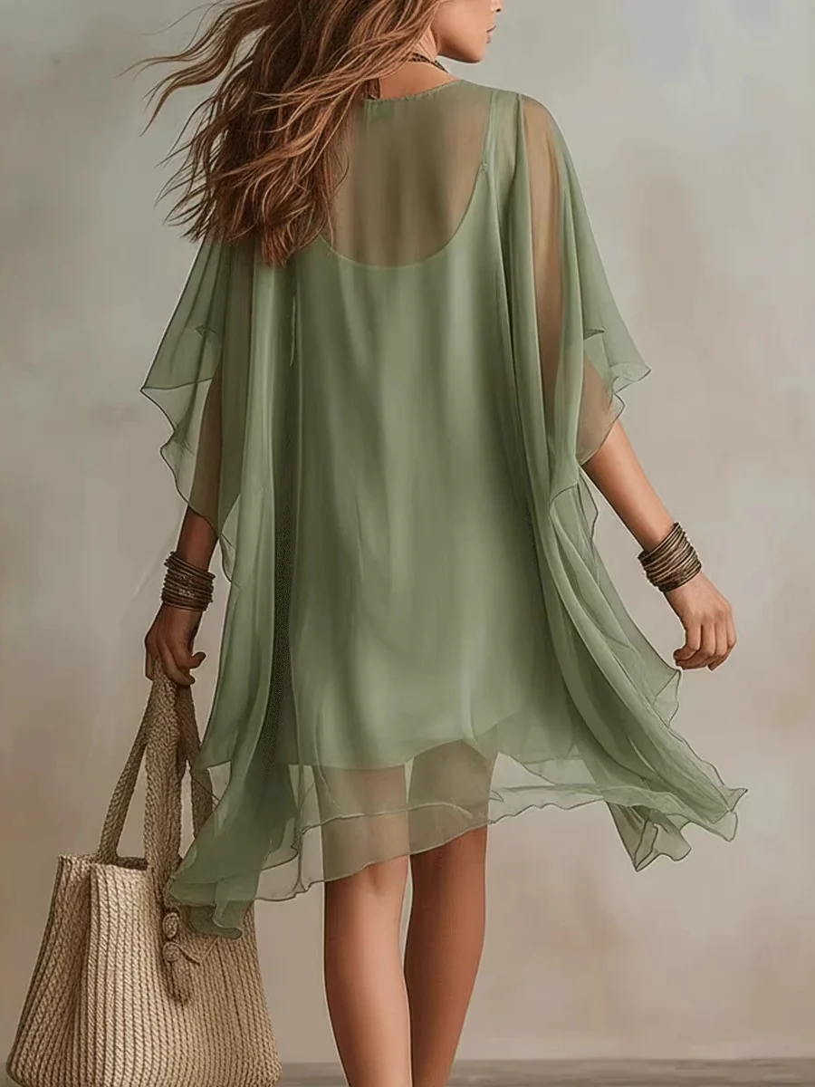 V-neck Chiffon Loose-fit Beach Cover-up Dress Mini&Short Dresses - Image 2