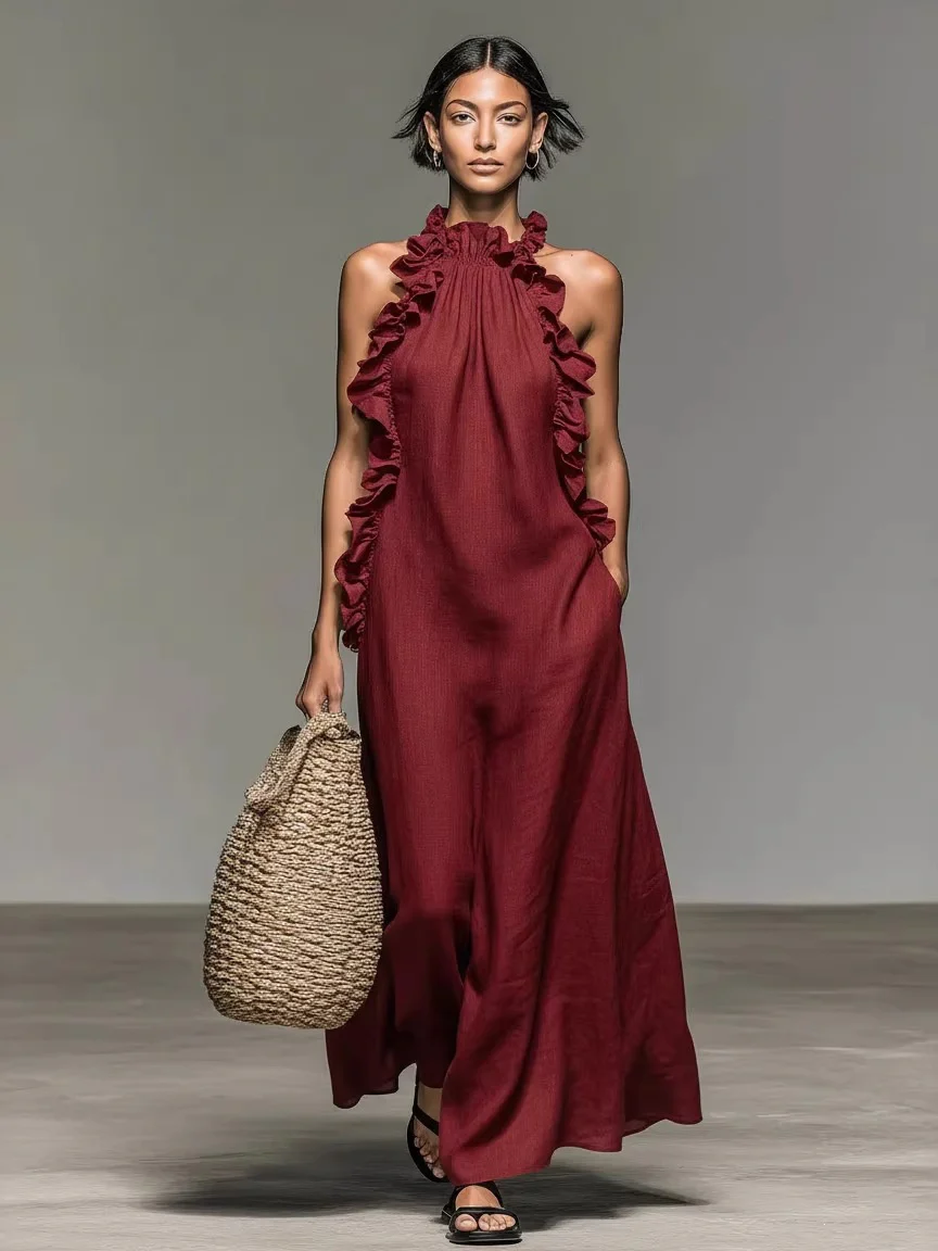 Backless Solid Color Midi Dress - Image 2
