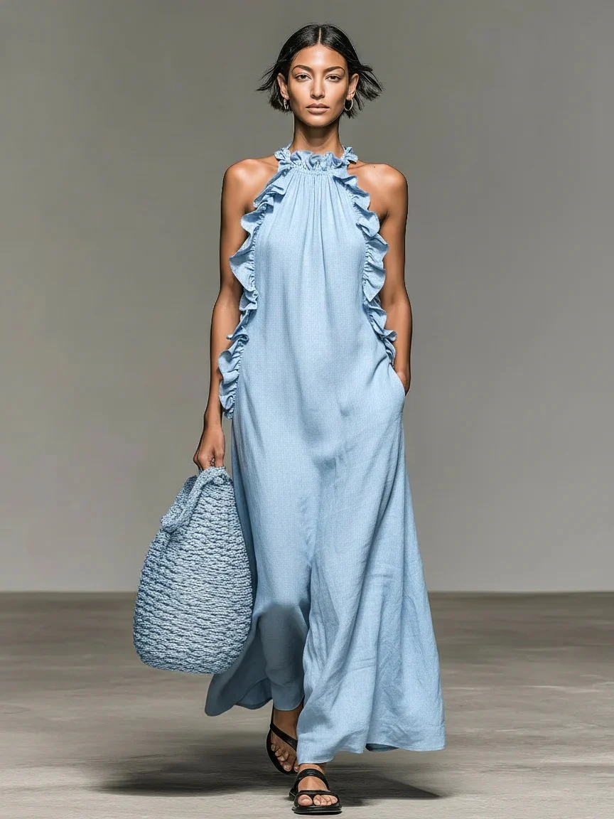 Backless Solid Color Midi Dress - Image 3