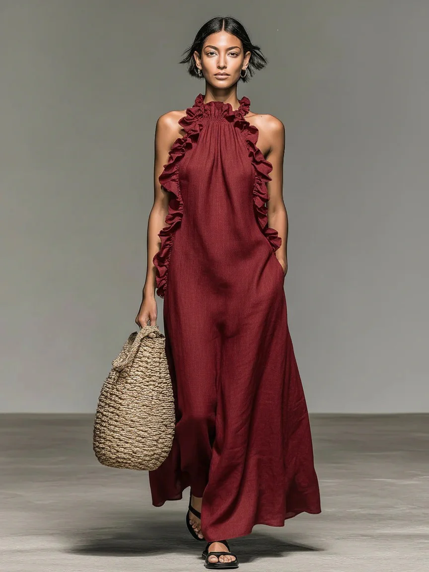 Backless Solid Color Midi Dress - Image 4