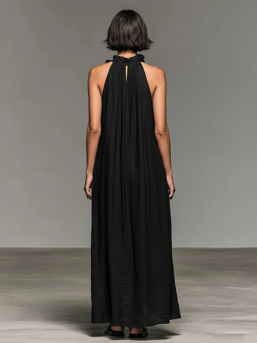 Backless Solid Color Midi Dress - Image 5