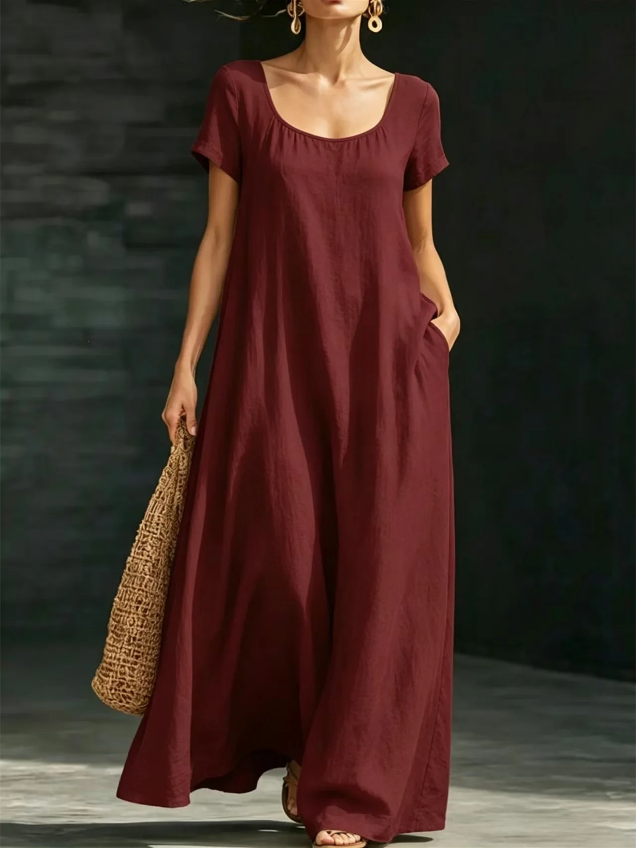 Solid Color Midi Dress - Image 10