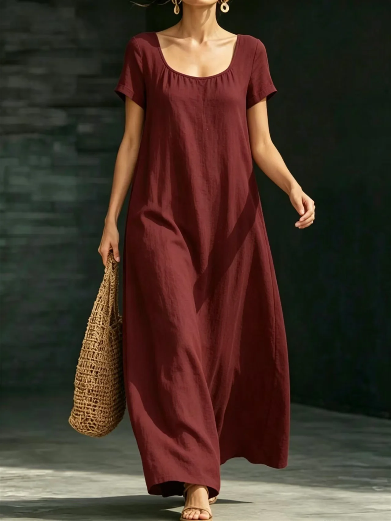 Solid Color Midi Dress - Image 11