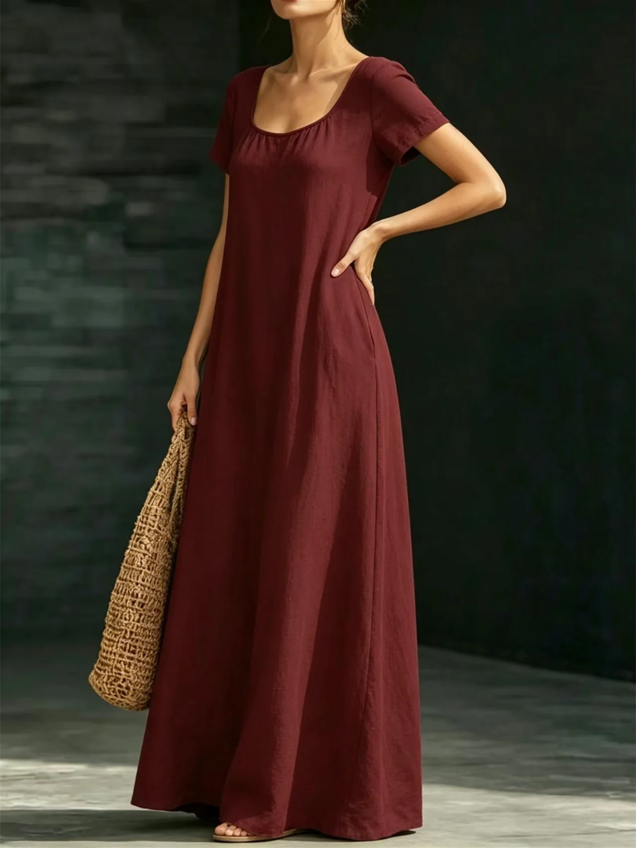Solid Color Midi Dress - Image 12