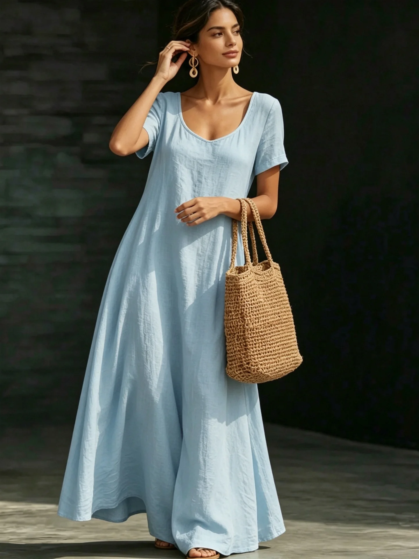 Solid Color Midi Dress - Image 14