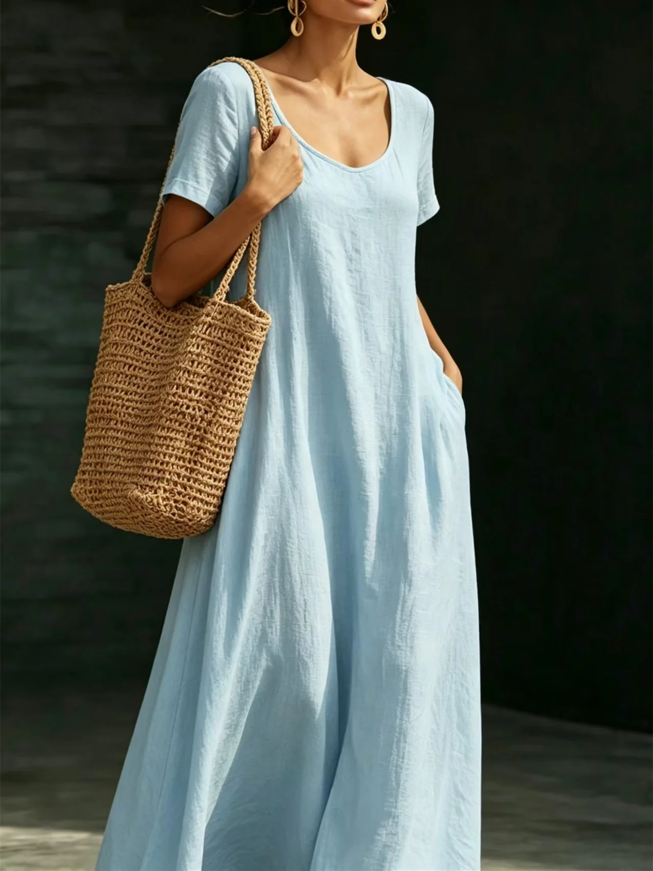 Solid Color Midi Dress - Image 15