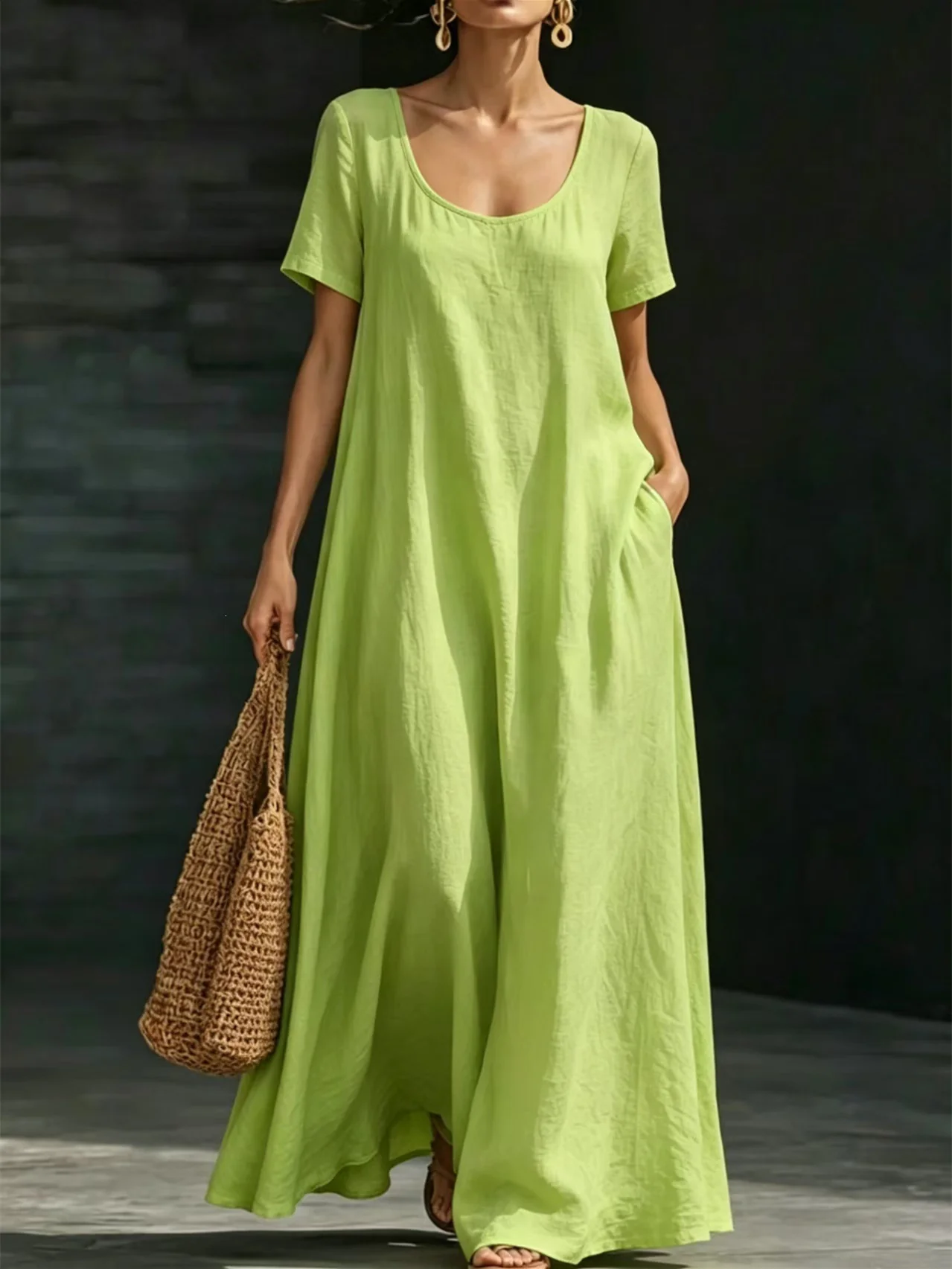 Solid Color Midi Dress - Image 16