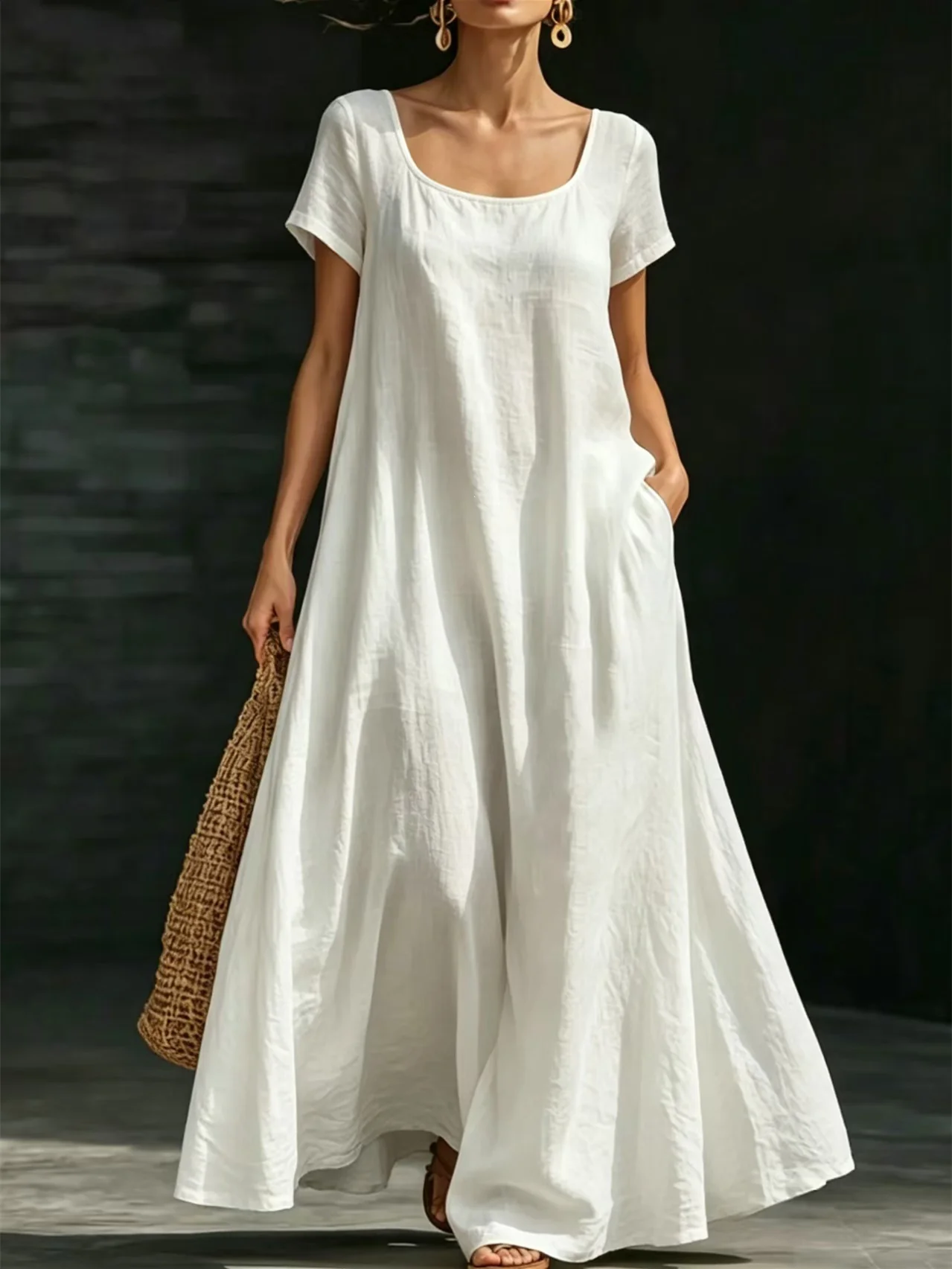 Solid Color Midi Dress - Image 2