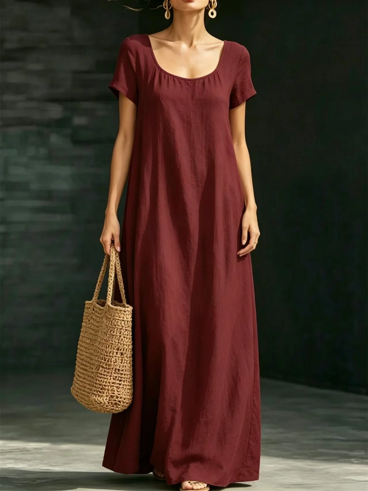 Solid Color Midi Dress - Image 4