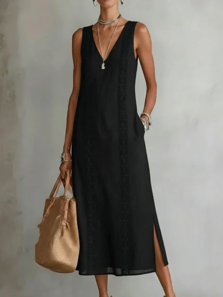 Lace Solid Color Midi Dress - Image 2