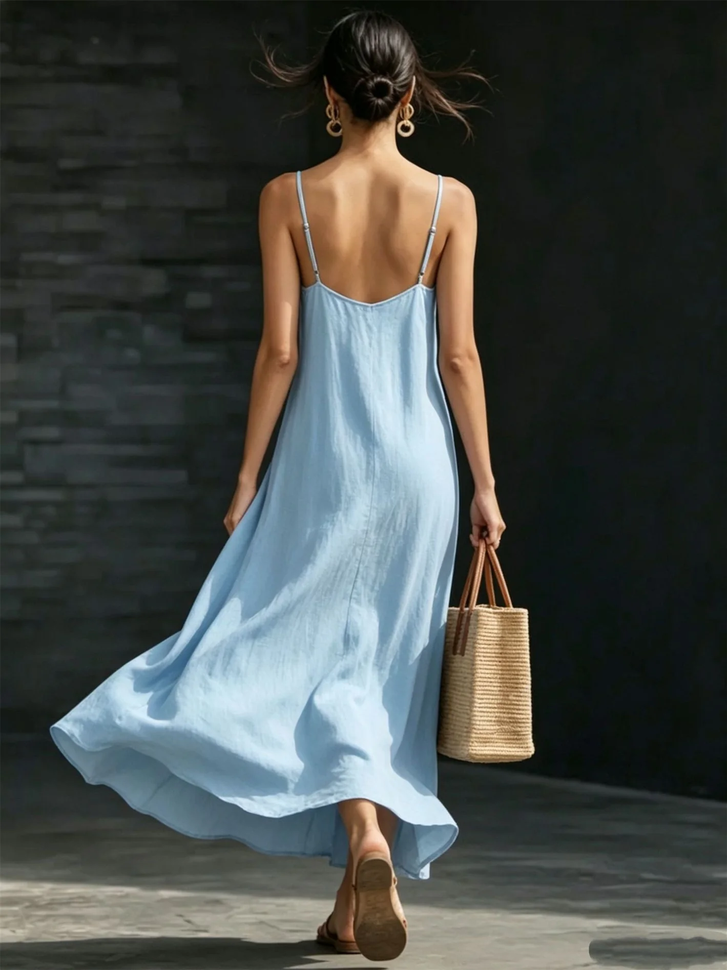 Simple Solid Color Patchwork Dress - Image 11