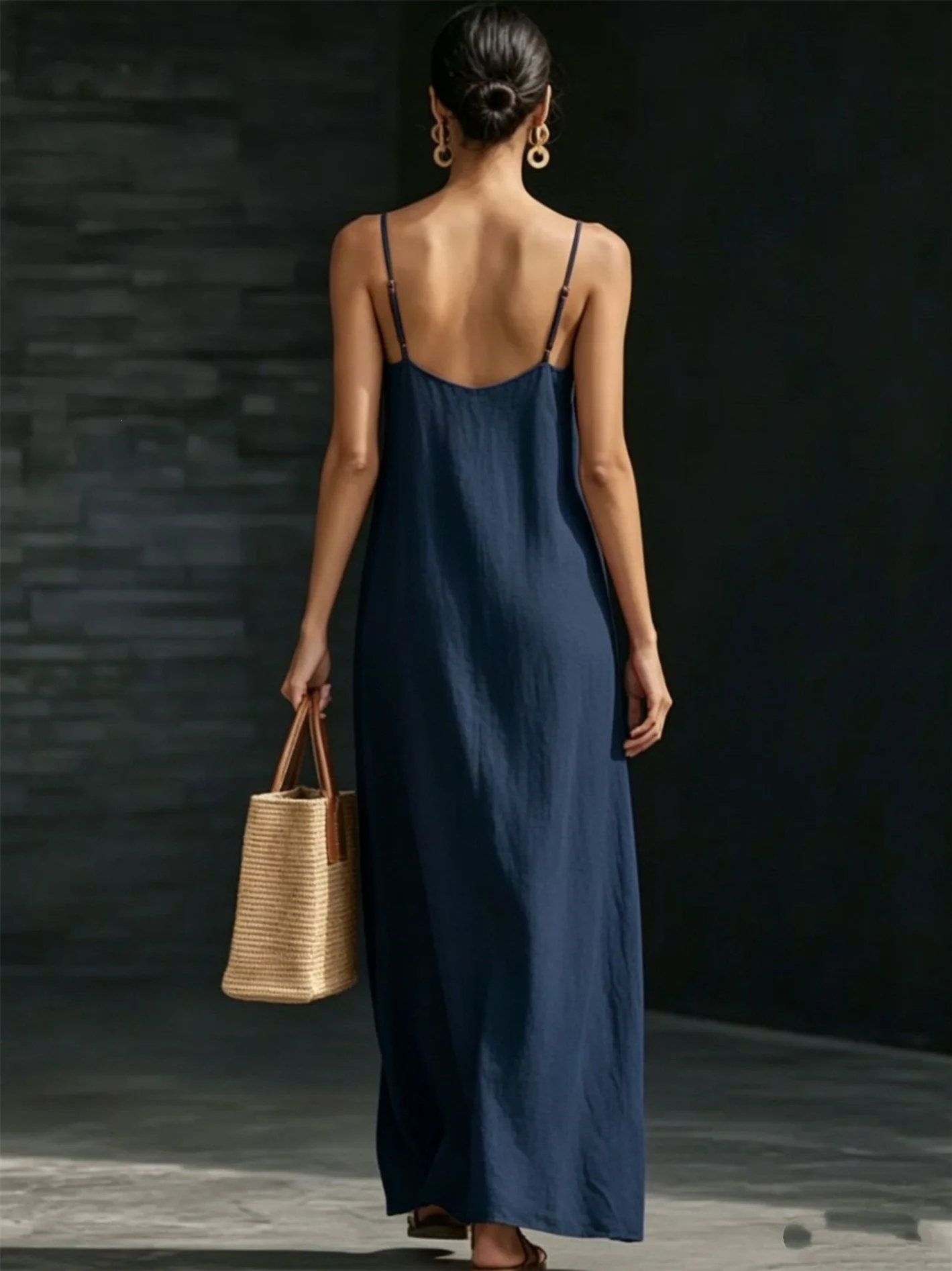 Simple Solid Color Patchwork Dress - Image 9