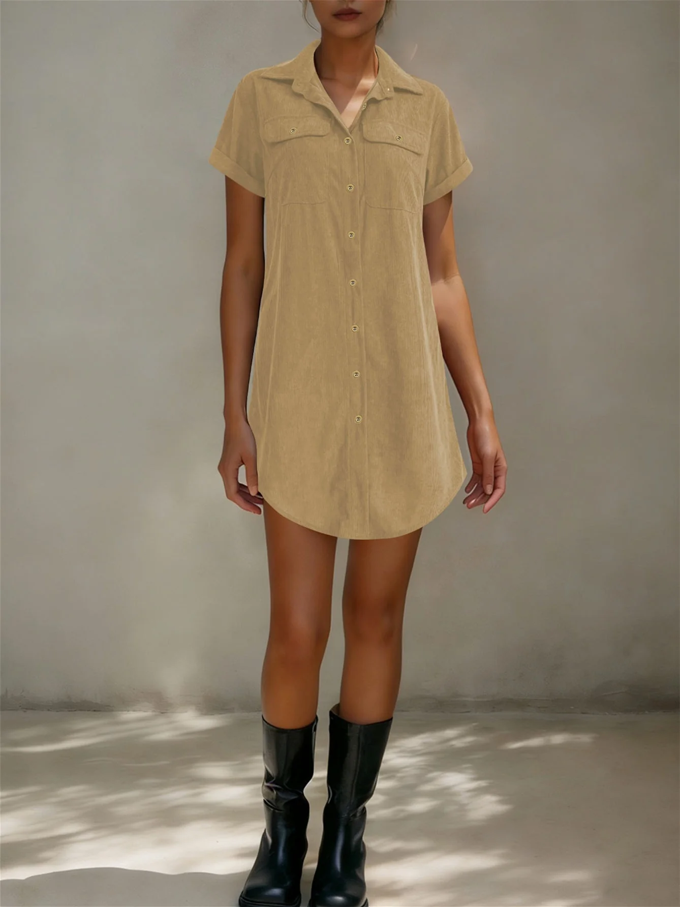 Solid Color Midi-length Tie Dress - Image 7