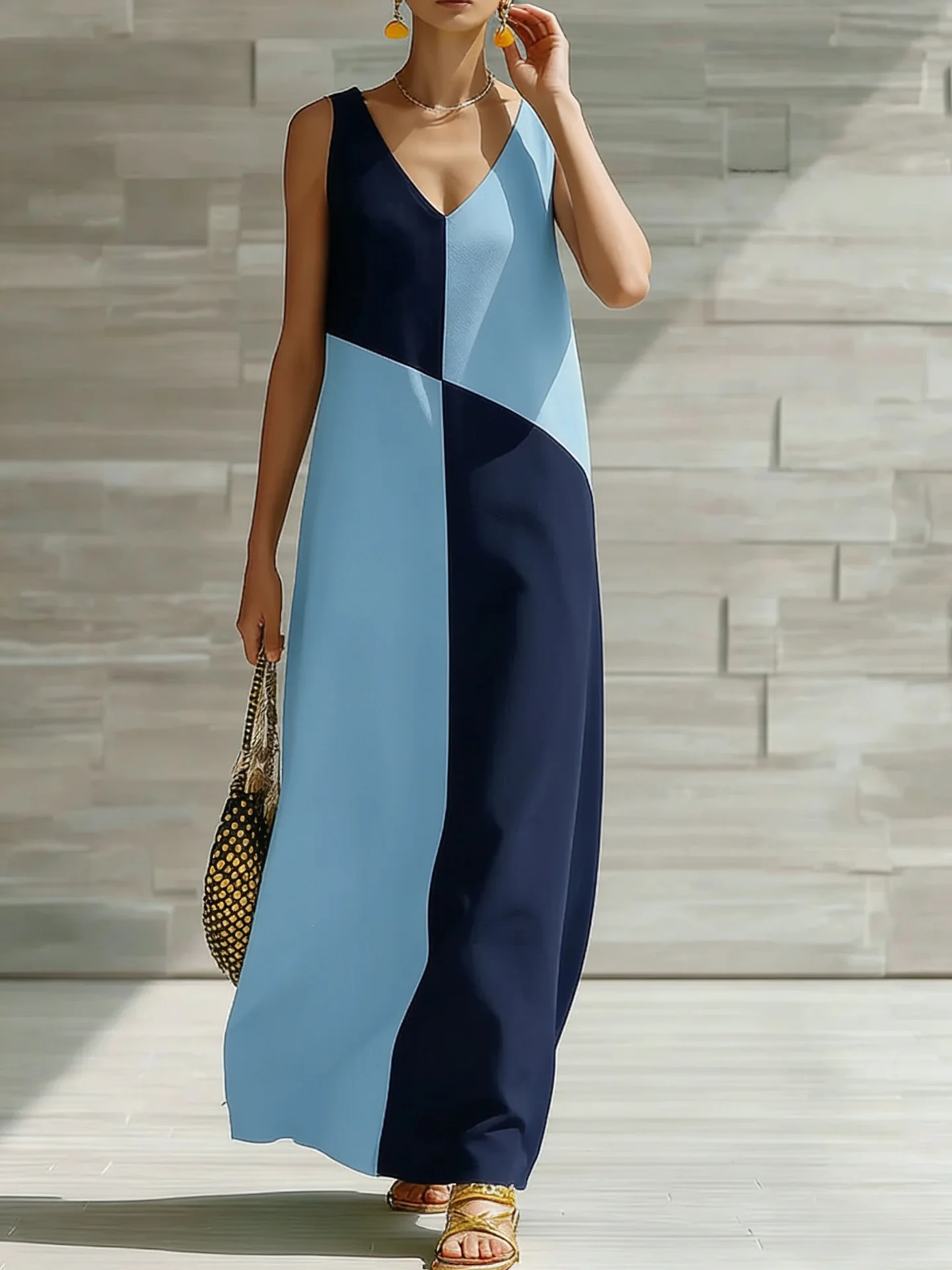 Simple Solid Color Color-blocked Off-shoulder Dress - Image 6