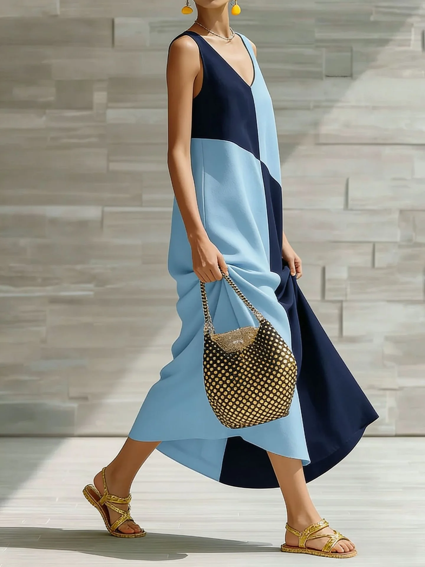 Simple Solid Color Color-blocked Off-shoulder Dress - Image 7