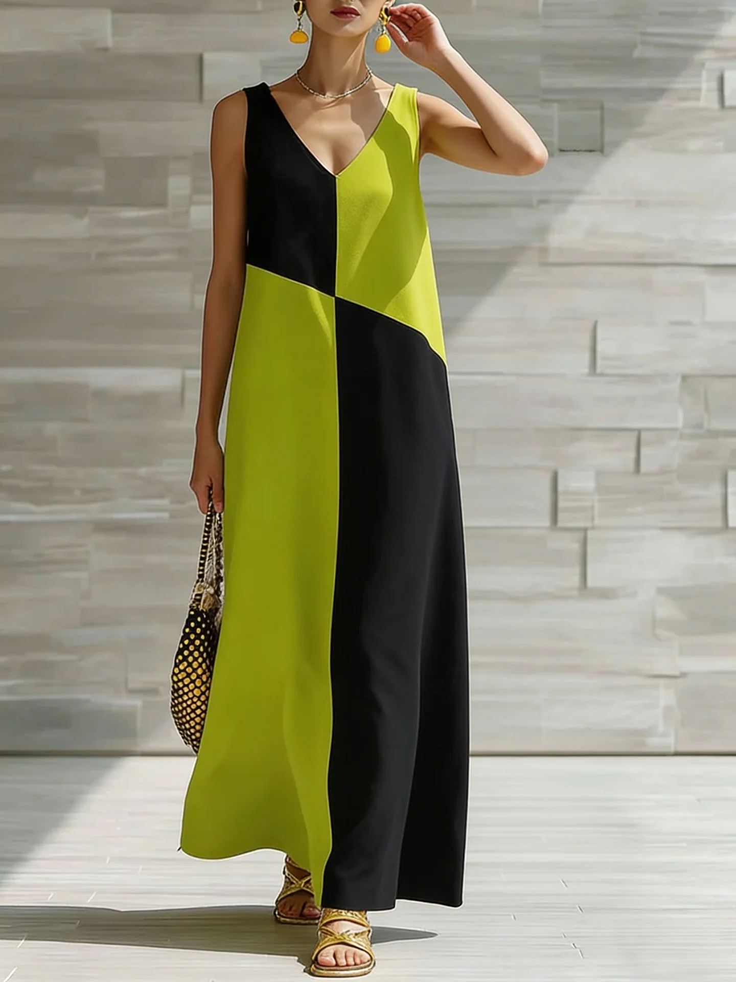 Simple Solid Color Color-blocked Off-shoulder Dress - Image 8