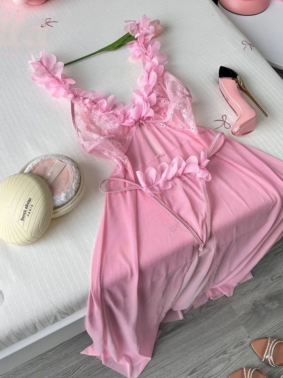 Long Spaghetti Strap Dress With Sheer Mesh Lace Backless Nightgown - Image 3