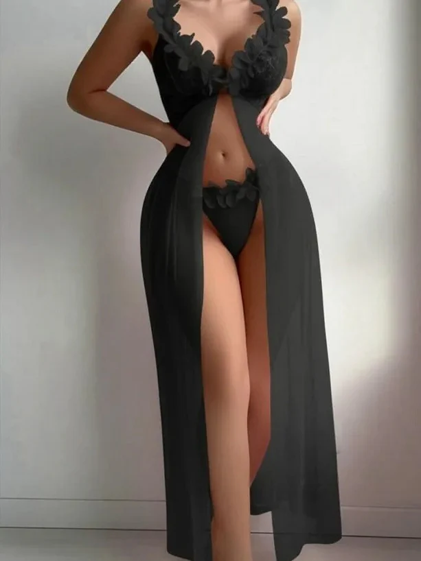 Long Spaghetti Strap Dress With Sheer Mesh Lace Backless Nightgown - Image 4