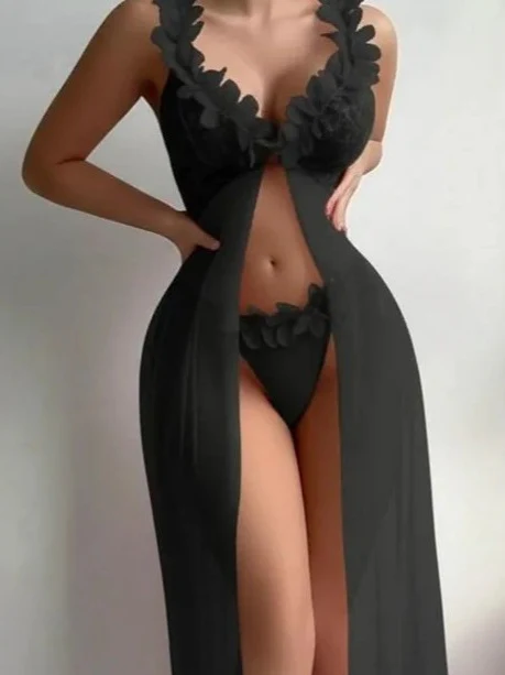 Long Spaghetti Strap Dress With Sheer Mesh Lace Backless Nightgown - Image 5