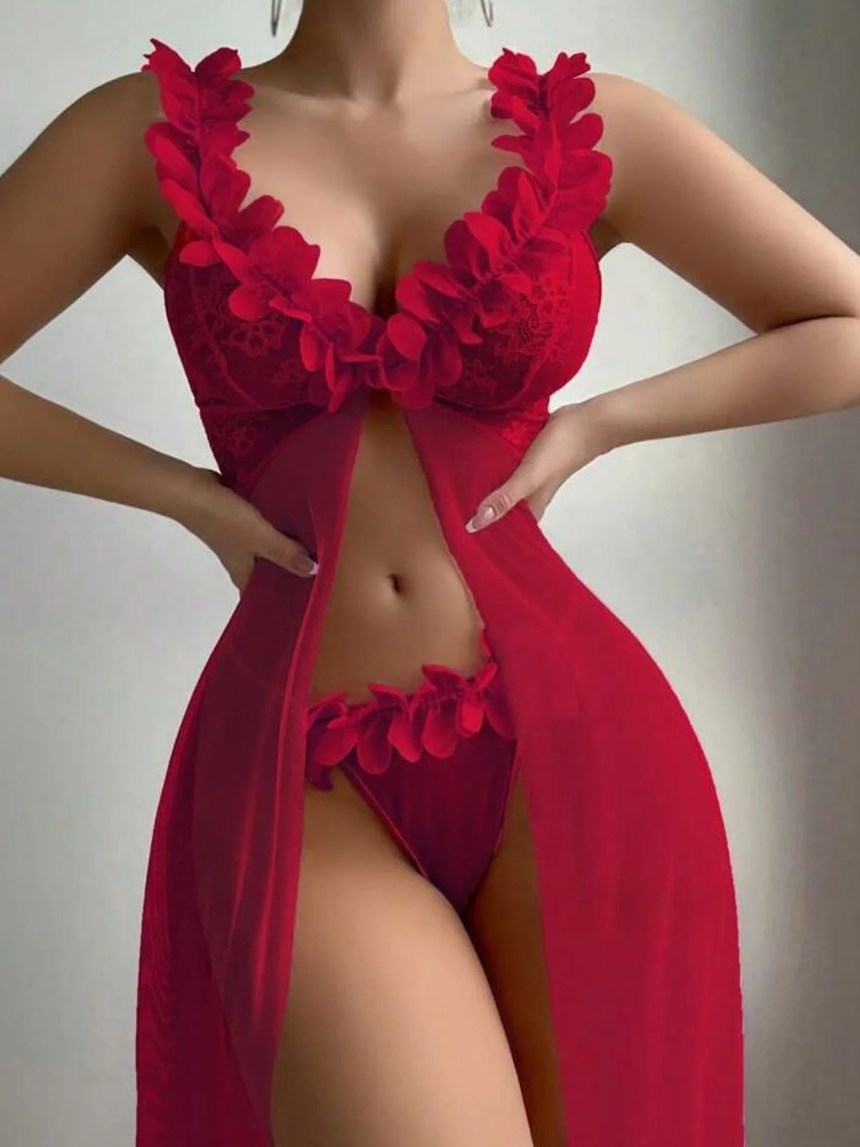 Long Spaghetti Strap Dress With Sheer Mesh Lace Backless Nightgown - Image 6