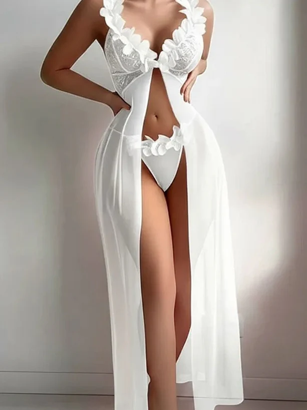 Long Spaghetti Strap Dress With Sheer Mesh Lace Backless Nightgown - Image 7
