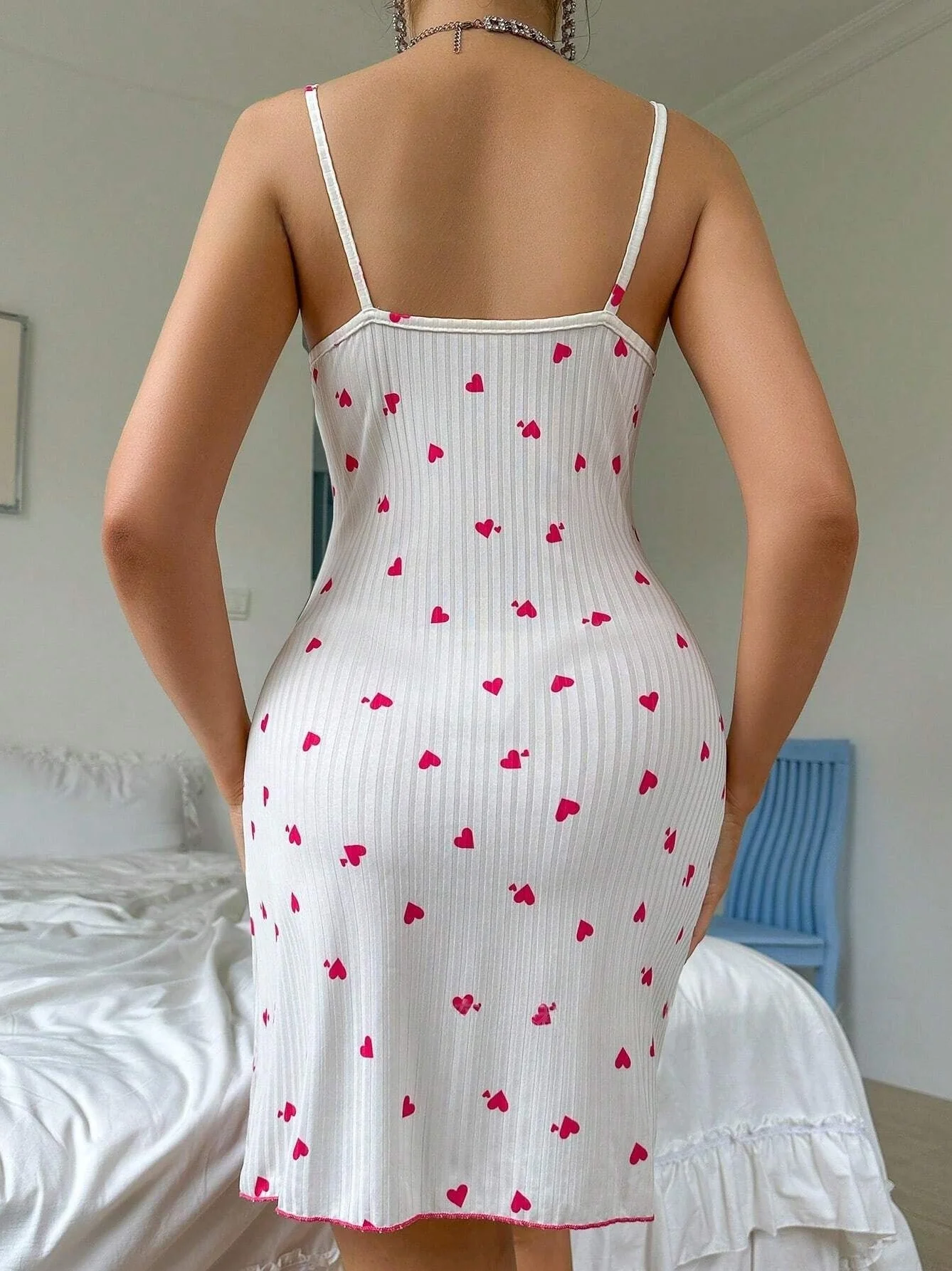 Sexy Lace Trim Slit Slip Dress - Image 2