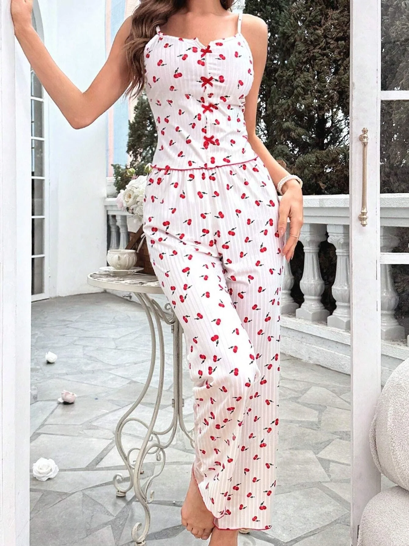 Mesh Patchwork Printed Camisole Nightgown - Image 4