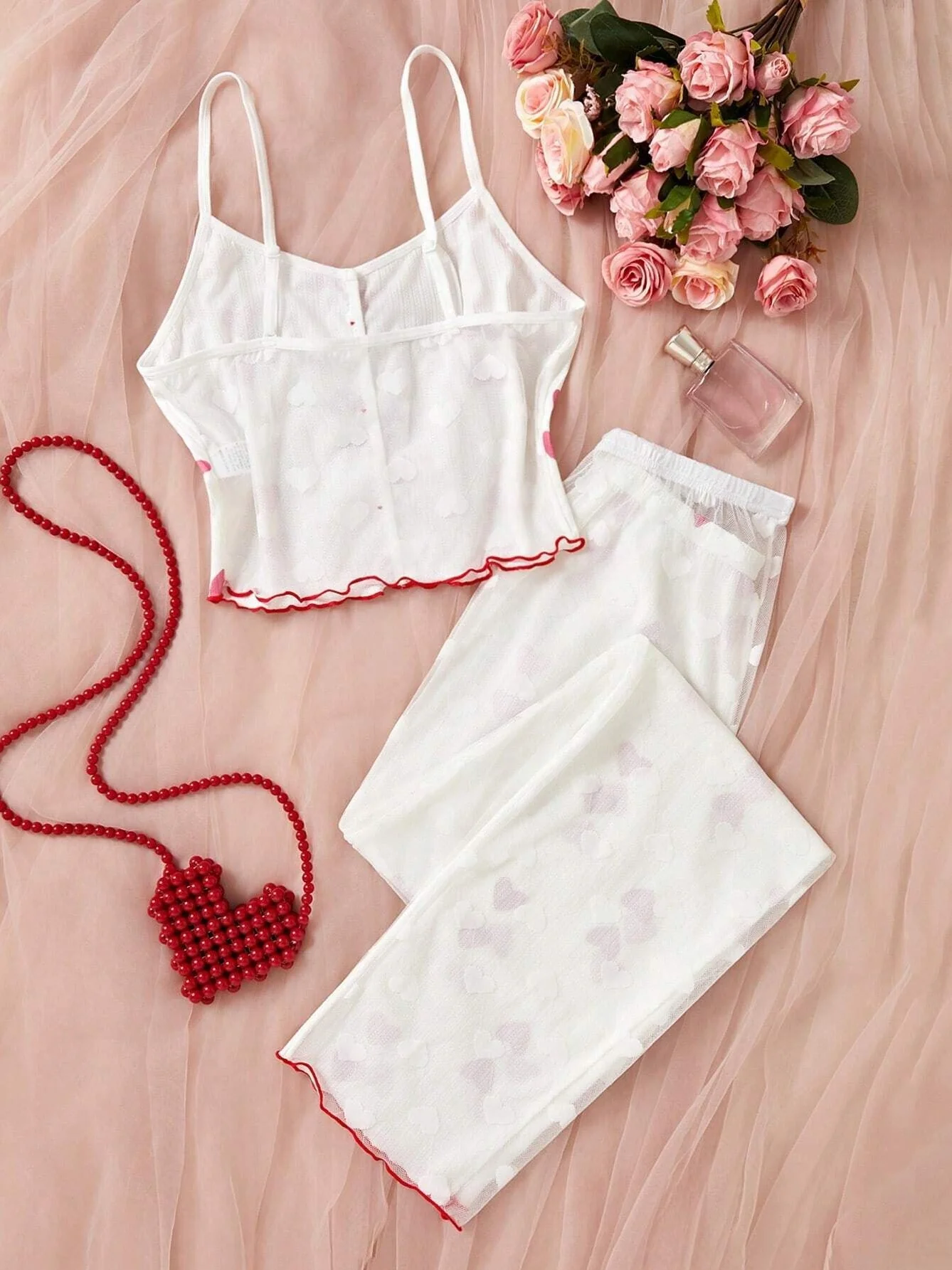 Mesh Patchwork Printed Camisole Nightgown - Image 9