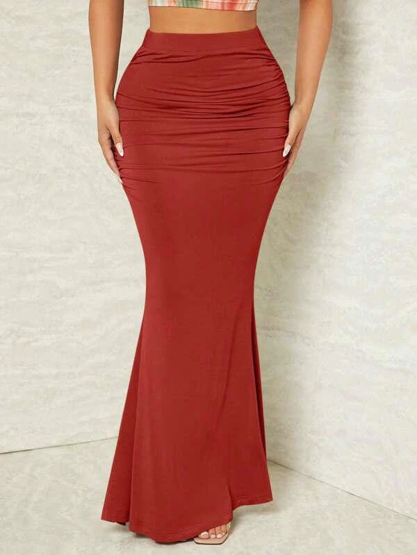 High-waisted, Slimming, Stretchy Pleated Fishtail Skirt - Image 4