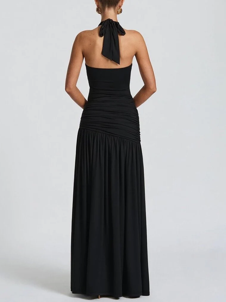 Halter-neck, Backless, Fitted, Solid Color, Slit Long Dress - Image 18