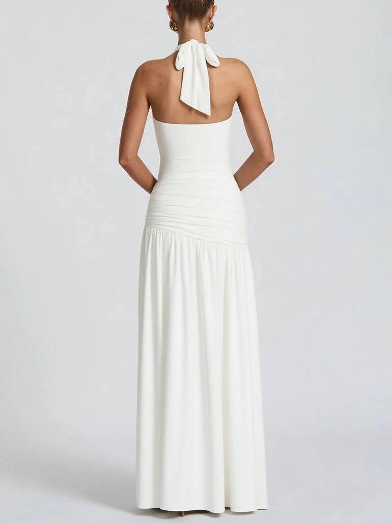 Halter-neck, Backless, Fitted, Solid Color, Slit Long Dress - Image 4