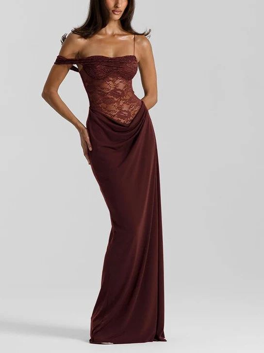 Spaghetti Strap Lace Patchwork Long Dress - Image 10