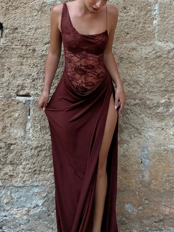 Spaghetti Strap Lace Patchwork Long Dress - Image 13