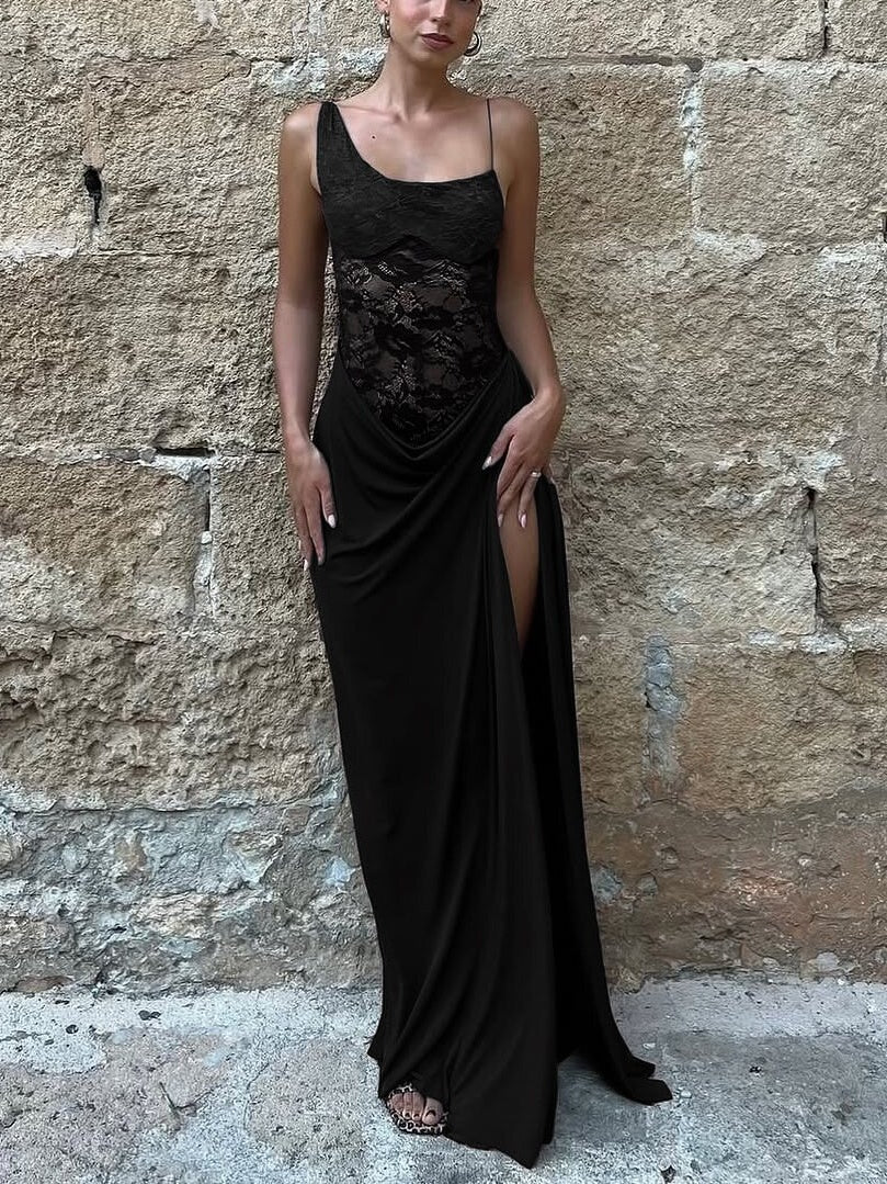 Spaghetti Strap Lace Patchwork Long Dress - Image 16