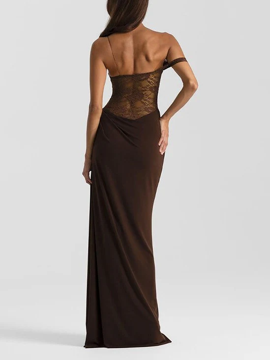 Spaghetti Strap Lace Patchwork Long Dress - Image 2