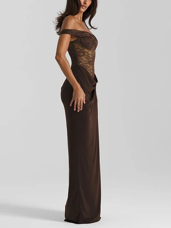 Spaghetti Strap Lace Patchwork Long Dress - Image 3