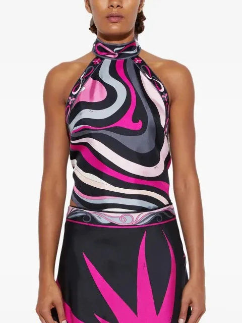 Satin Halter Neck Backless Top And Skirt Two-piece Set - Image 10