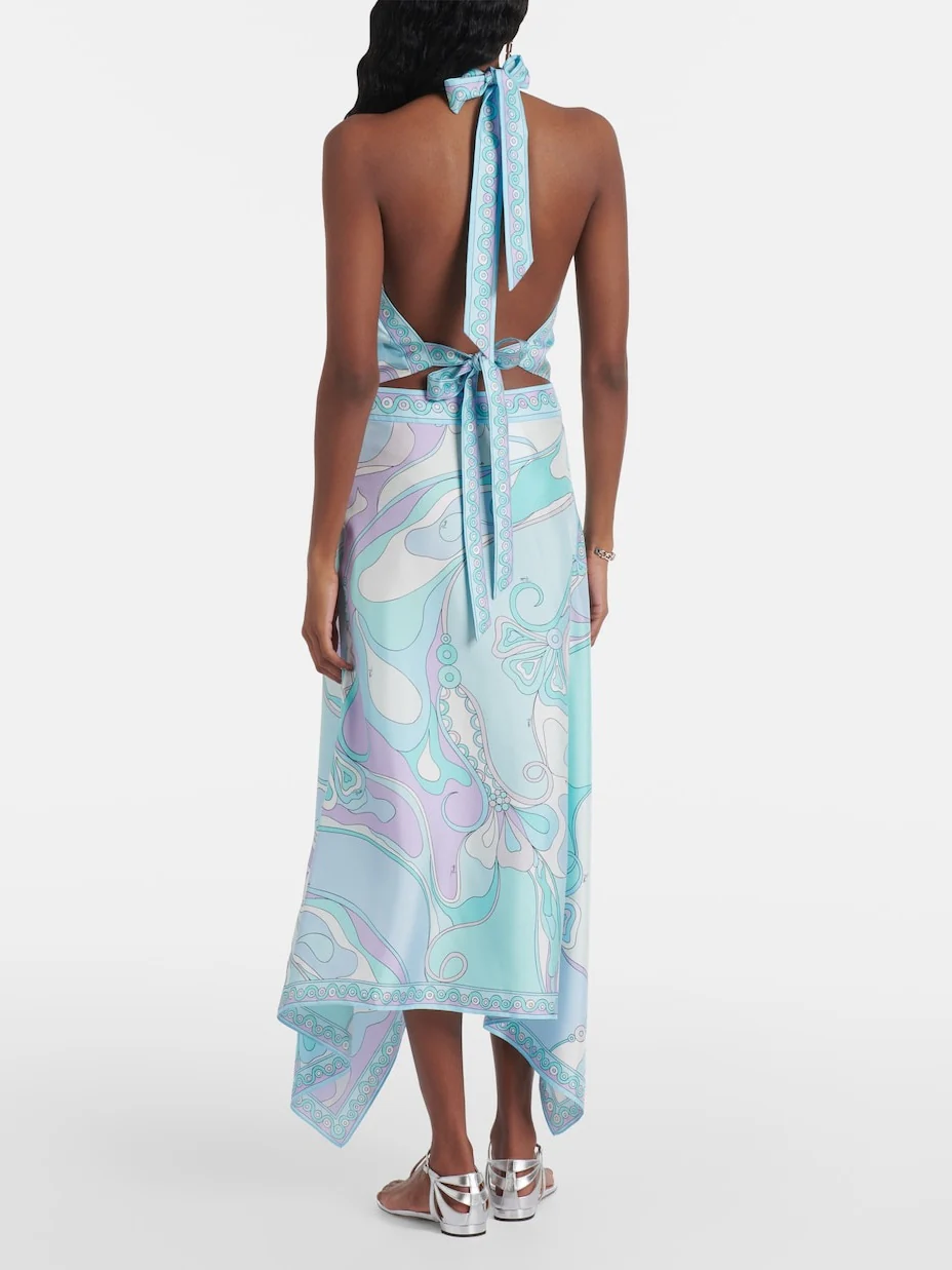 Satin Halter Neck Backless Top And Skirt Two-piece Set - Image 2