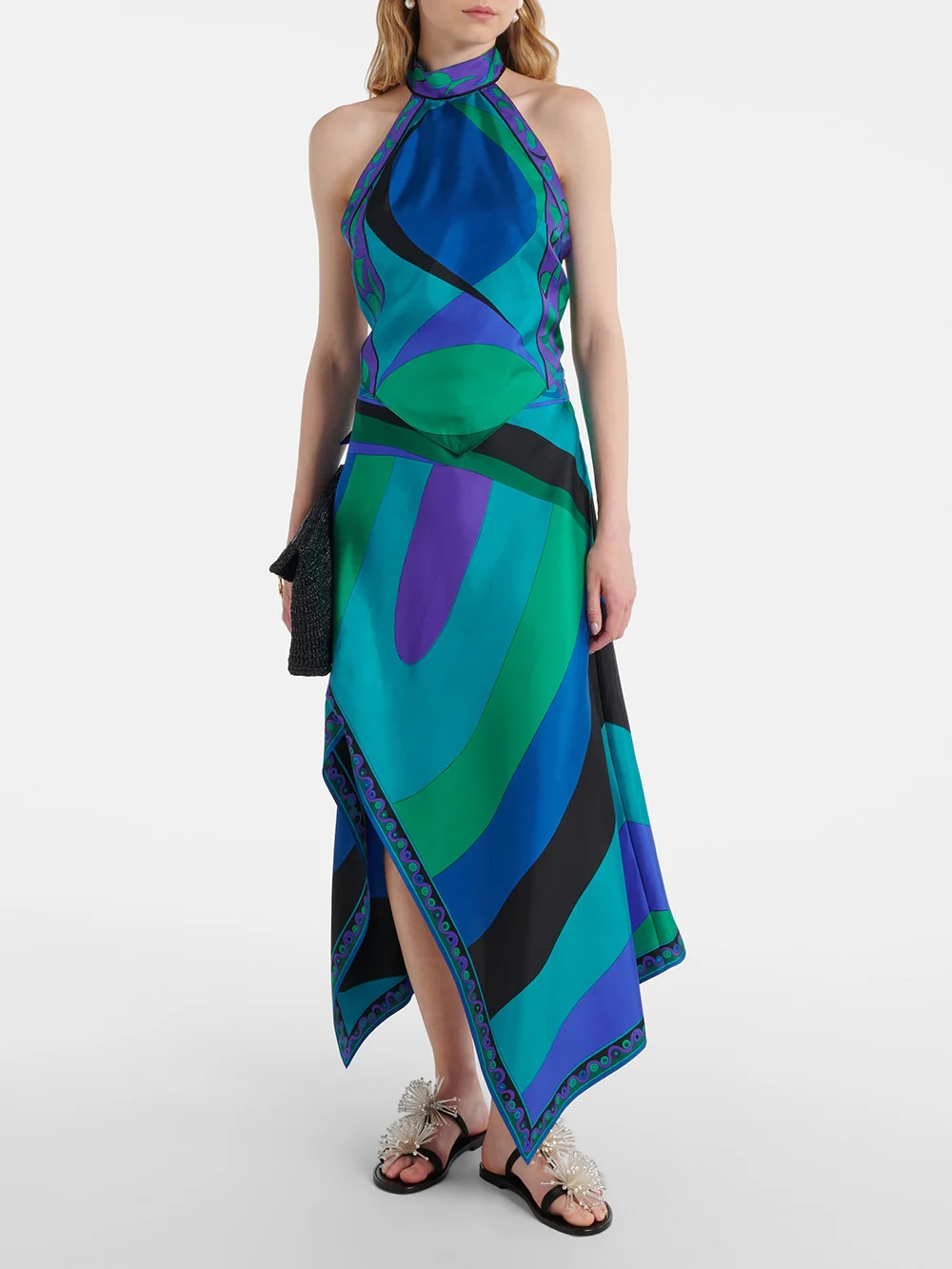Satin Halter Neck Backless Top And Skirt Two-piece Set - Image 3