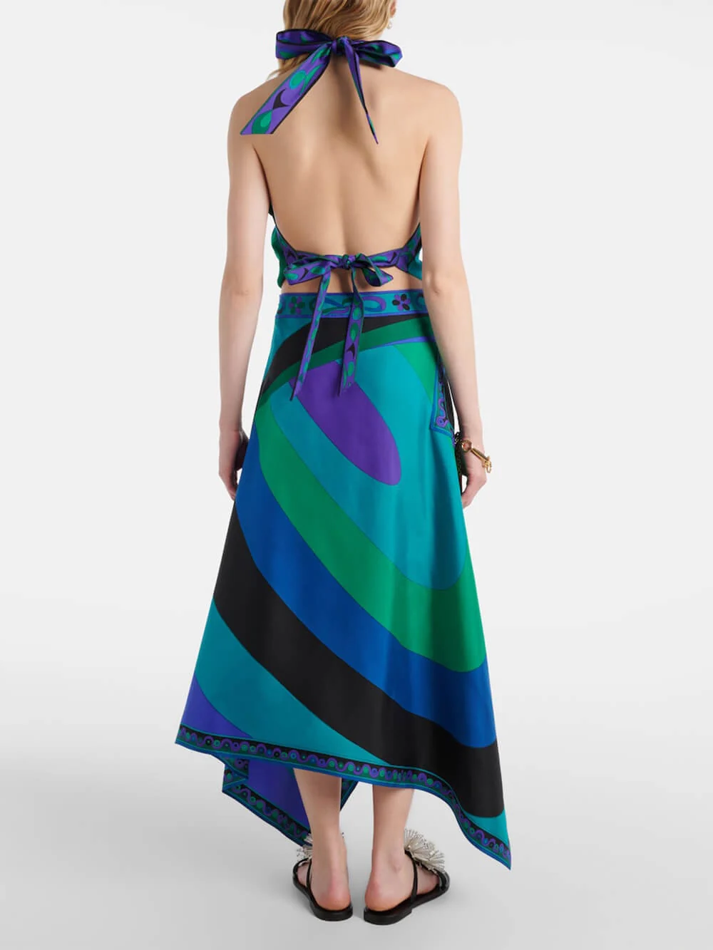 Satin Halter Neck Backless Top And Skirt Two-piece Set - Image 4