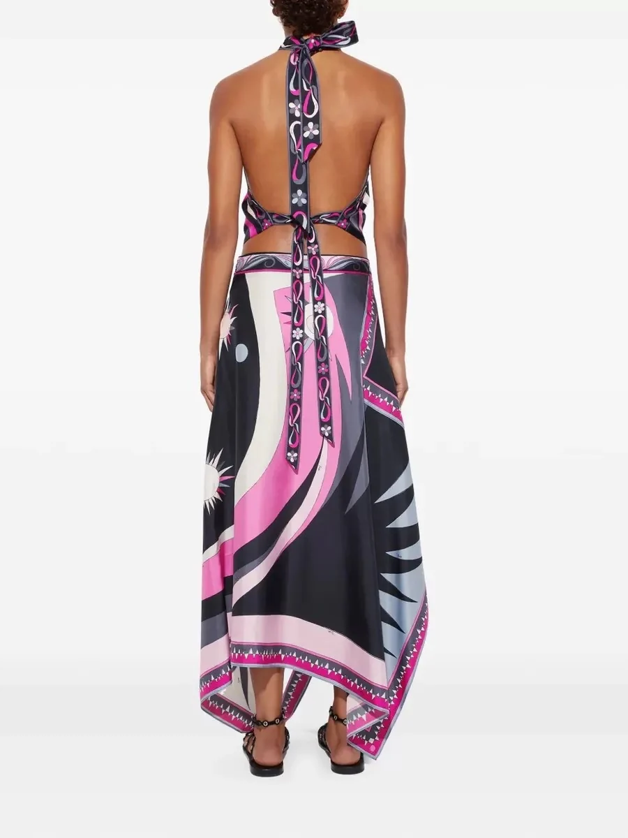 Satin Halter Neck Backless Top And Skirt Two-piece Set - Image 8