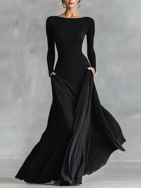 Patchwork Wrap Neckline Slimming Long Dress
