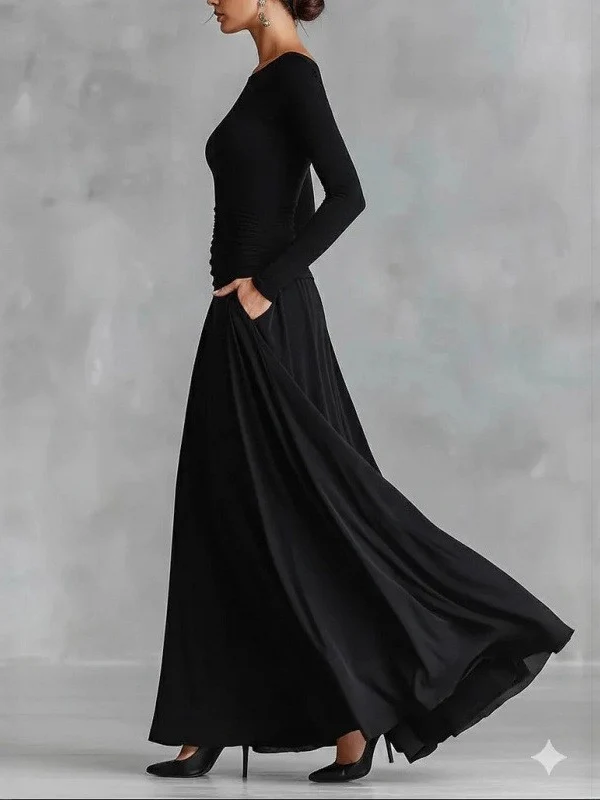 Patchwork Wrap Neckline Slimming Long Dress - Image 2