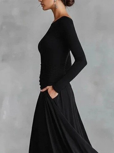 Patchwork Wrap Neckline Slimming Long Dress - Image 3