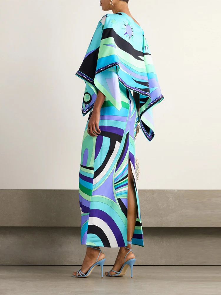 Abstract Irregular Print Shawl Dress Two-piece Set - Image 10
