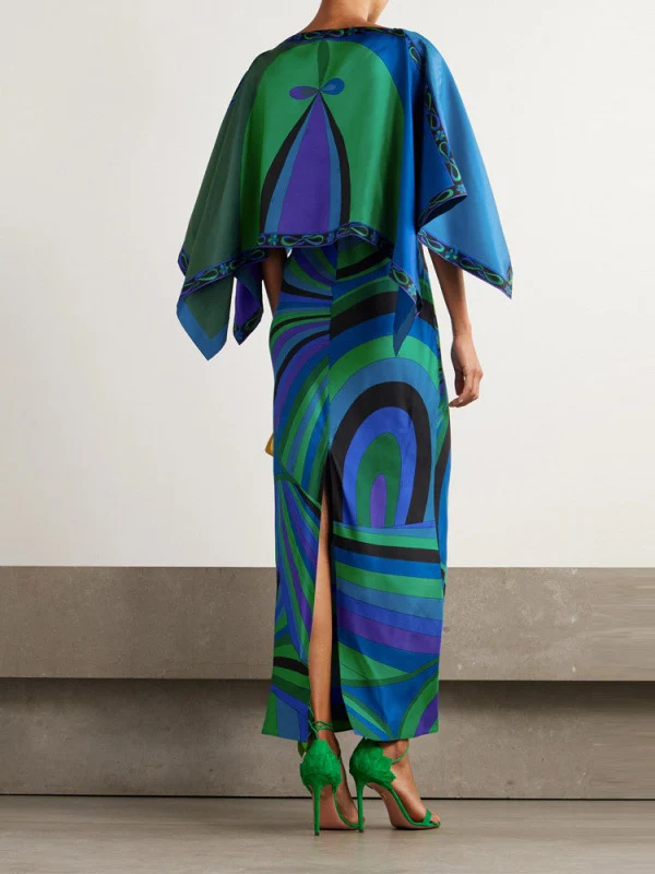 Abstract Irregular Print Shawl Dress Two-piece Set - Image 2