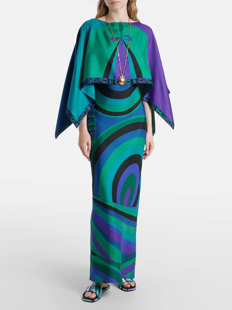 Abstract Irregular Print Shawl Dress Two-piece Set - Image 3