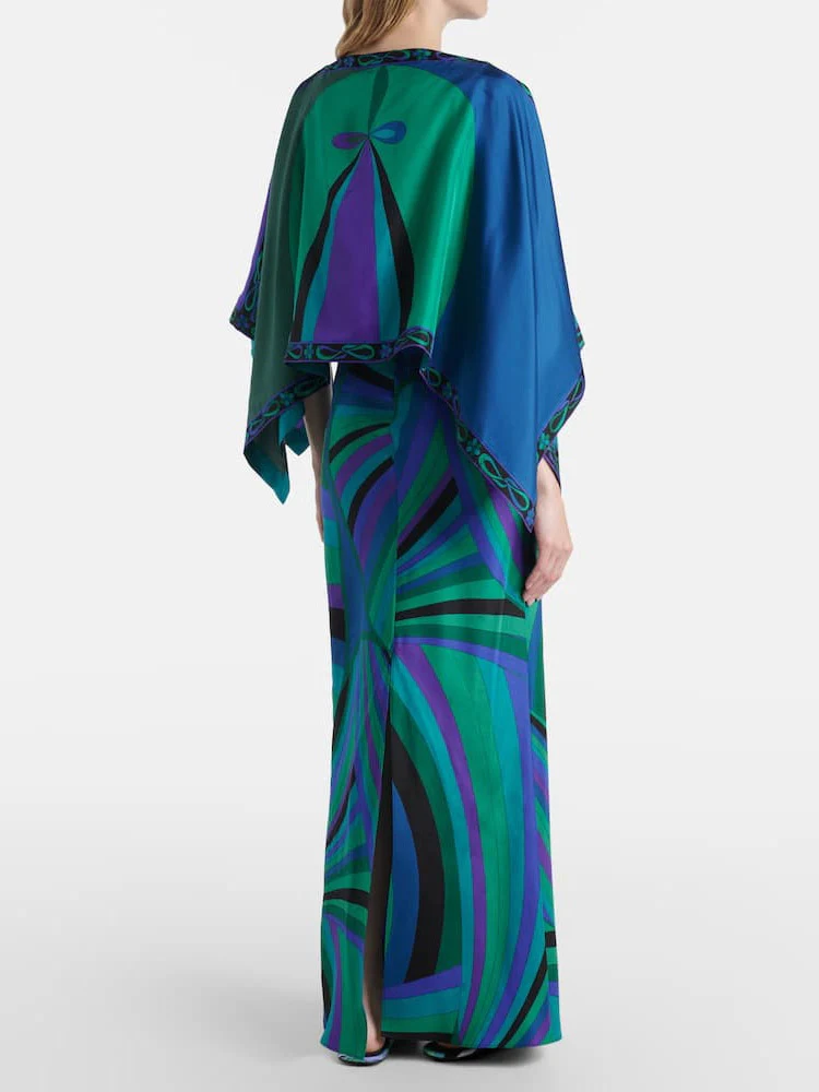 Abstract Irregular Print Shawl Dress Two-piece Set - Image 4