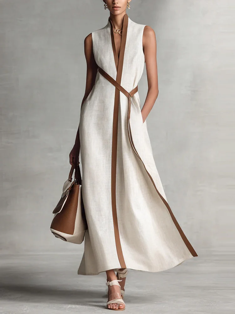 Color-blocked Sleeveless Long Dress - Image 2